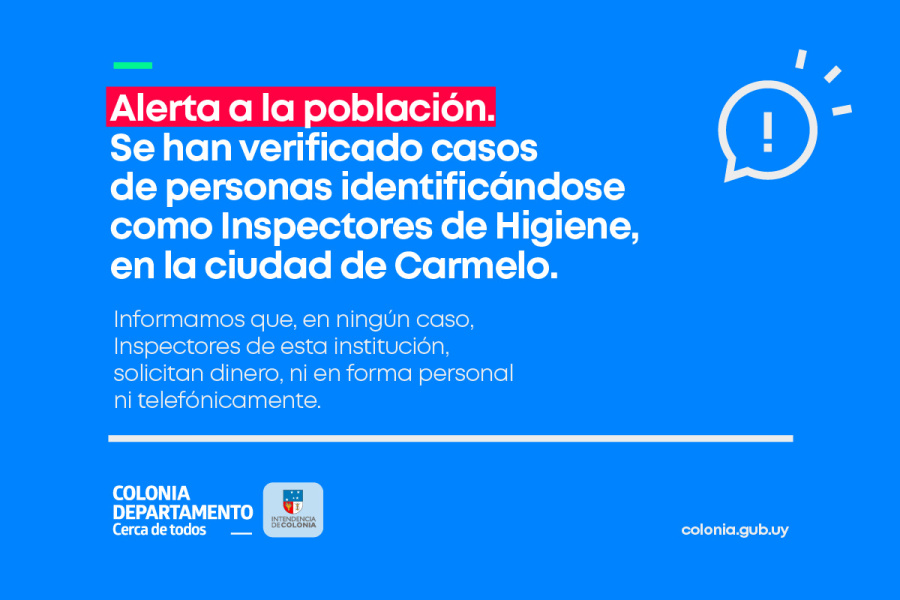 Imagen del artículo: Verificaron casos de personas identificándose como Inspectores de Higiene - Intendencia De Colonia