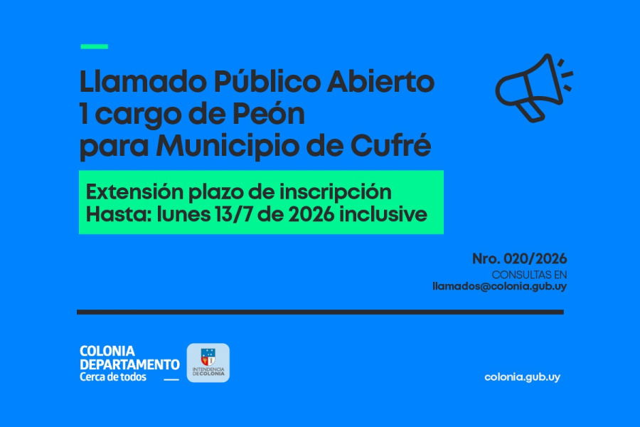 Imagen del artículo: Municipio de Cufré amplía el plazo para postular al cargo de peón - Intendencia De Colonia